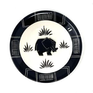 Catryn Black & White Elephant Deco Decorative Wall Plate / Bowl ~Signed 8"